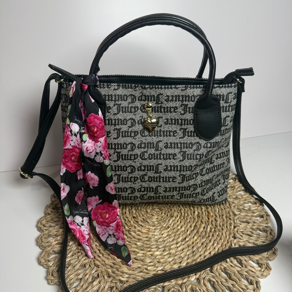 Juicy Couture Black and Gray Satchel with Floral Accent